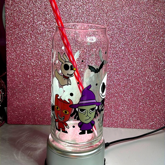 Hand Wrapped Spooky glass can - Picture 1 of 2